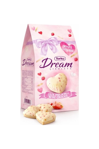 Dream Çilek Parçacıklı Beyaz Çikolata Kalp Şekilli 180g Sevgililer Günü Özel Seri