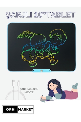 Mavi 10 İnç LCD Çizim Tableti – Şarjlı, Dijital Kalemli, USB Kablolu, Renkli Ekranlı Yazı Tableti