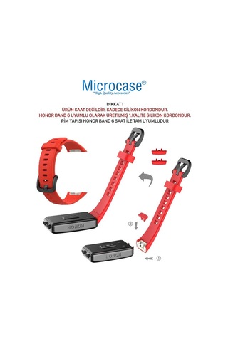 Microcase KY43 Honor Band 6 İçin Silikon Kordon Kayış Kırmızı