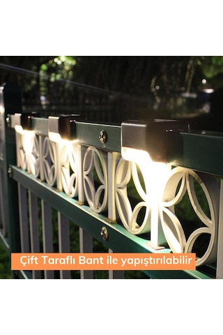 Solar Güneş Enerjili Şarj Edilen Köşebent Merdiven Veranda Bahçe Yolu Led Lamba Işık 4 Adet Çr