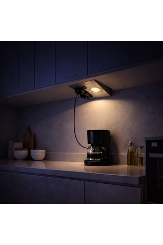 Tezgah Altı Prizli Led Aydınlatma Armatürü 3000k Sıcak Işık İnox Metal Kasa 220v Anahtarlı Çift Prizli Kompakt Tasarım Gri