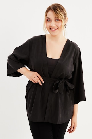 Kuşak Detaylı Kimono - Antrasit