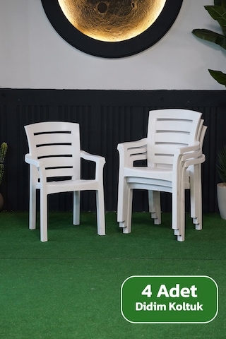 Alezy Didim İstiflenebilir Bahçe Balkon Koltuk Sandalye 4 Adet Beyaz