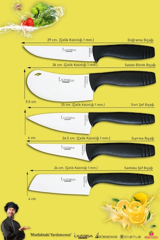 Eco Serisi Mutfak Bıçak Seti Et Sebze Börek 5 Li Set Mft-8534 Siyah