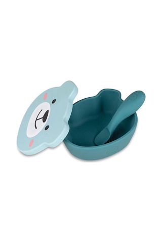 Tum Tum Silikon Vakumlu Kapaklı Kase ve Kaşık Seti - Boris Bear