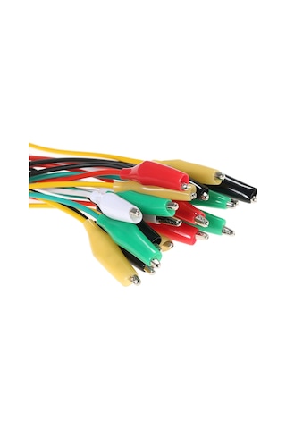 Skycity 20 Adet Renkli Siyah,kırmızı,yeşil,beyaz,sarı 50cm Uzunlukta Test Kablosu, İki Uçlu Alligator Klipsli Tamir Teli