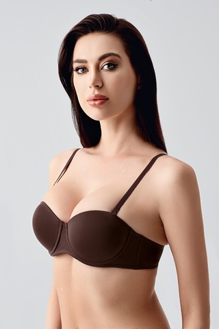New Bra Kadın B Kap Desteksiz Çıkarılabilir Askılı Straplez Basic Sütyen Kahve 7050 Kahverengi