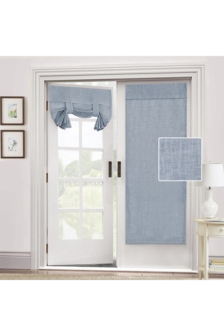 Symbee Linen Blend Opak Gizlilikli Pencere Perde Seti 2 Adet - W66xh172cm, Çivi Yok Yapıştırıcı Montaj, Güneş Engeli Ve Aynı Renk Bağlayıcı Mavi