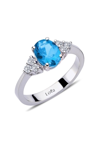 Lova Pırlantalı Oval Blue Topaz Yüzük - 1050215