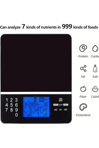 Dashanshop 1 Adet Besin Ölçeği Siyah Temperli Cam Abs Dijital Kalori Makro Besin Analizörü Cam Kase Gıda Tartım Sağlıklı Beslenme Mutfak Aleti -