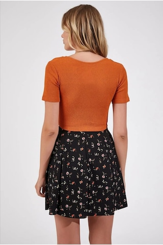 Escbutik Kadın Kruvaze Yaka Kısa Kollu Crop Turuncu