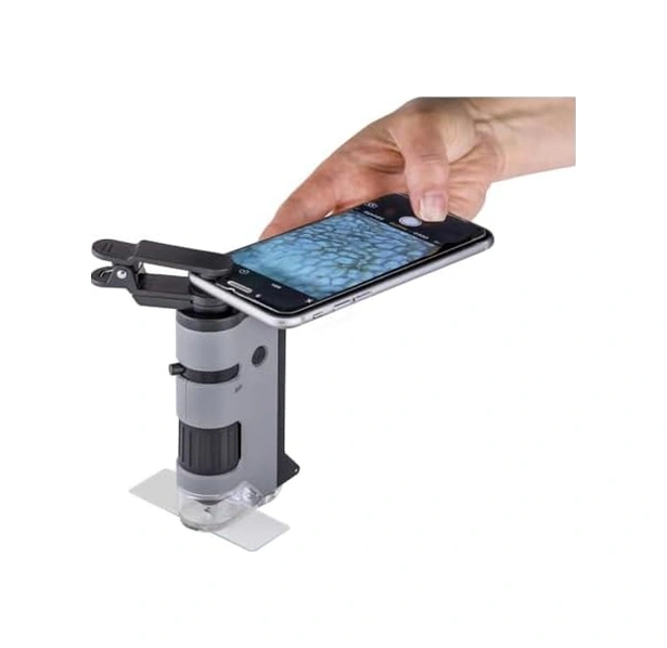 Mp-250 Microflip 100-250x Led Işıklı Cep Mikroskobu Akıllı Telefon Digiscoping Adaptör Klipsli, Gri Beyaz