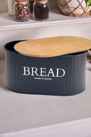 Ahşap Kapaklı Metal Ekmeklik Siyah Siyah