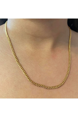 Erkek 3 Mm Düz İnce Gold Renk Çelik Zincir Kolye Gold