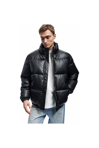 Koton Fermuarlı Dik Yaka Cep Detaylı Uzun Kollu Slim Fit Şişme Mont Siyah 6wam20106hw
