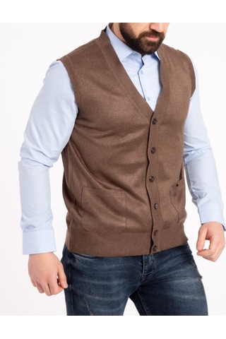 Nacar Store Erkek Kahverengi Ince Yün Triko Örgü Yelek