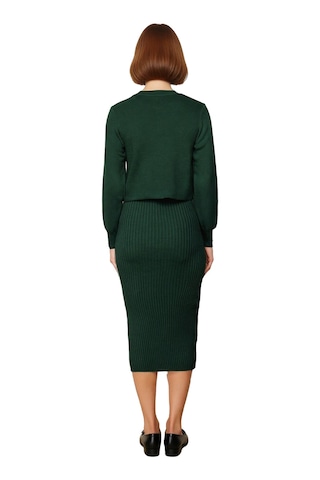 Ersefa Kadın Şık Akrilik Bisiklet Yaka Uzun Kol Bodycon Midi Triko Elbis Zümrüt Yeşili