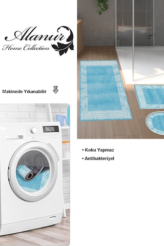 Dekoreko Kaymaz Taban Djt 3 Lü Banyo Paspas Takımı Star Pamuk Karışık Modern 1460 Mavi