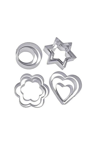 Fortunelane 12'li Paslanmaz Çelik Pasta, Kurabiye Kalıpları - Yeniden Kullanılabilir, Dayanıklı Fırın Araç Seti Gümüş Gümüş