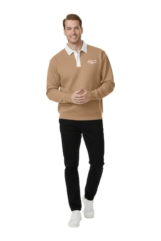 Deepsea Erkek Camel Relax Fit İçi Polarlı Polo Yaka Sweatshirt Pamuklu Kalın Sweatshirt 2600762 Camel