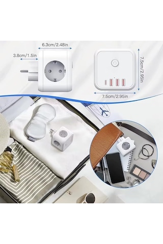 3 Ac Priz Soketli 3 Usb+type-c Akım Korumalı, 7 İn 1 Priz, 16a Maks, 4000w
