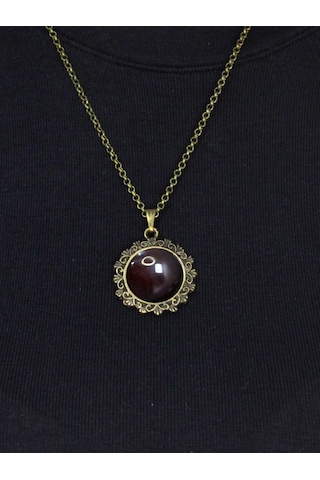 Doğal Taş Akik Doğal Taşlı Desenli Otantik Kadın Kolye 45 Cm Zincirli Euk28a Kırmızı