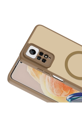 Xiaomi Redmi Note 12 Pro 4g Kılıf Kamera Korumalı Mat Darbe Emici M-safe Şarj Özellikli Babet Kapak Kahverengi