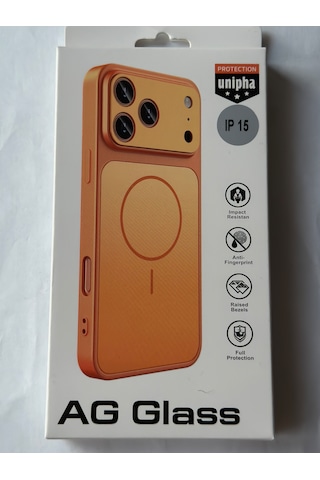 İphone 15 Ag Glass Magsafe Siyah Kaliteli Kılıf Yeni Trend Şok Emici & Tam Koruma, 5 Renk Turuncu