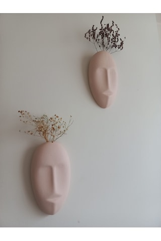 Dekoratif 2'li Yüz Duvar Vazosu, Duvar Süsü ,heykel Aksesuar Bej