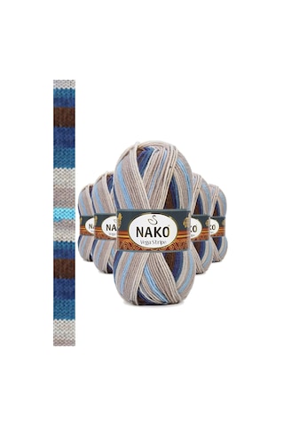 Tedar 5 Adet Vega Stripe Premium Akrilik El Örgü İpi Yünü No: 82422 Najmaddin (No:1) 8.5Cm X 10.5 Cm