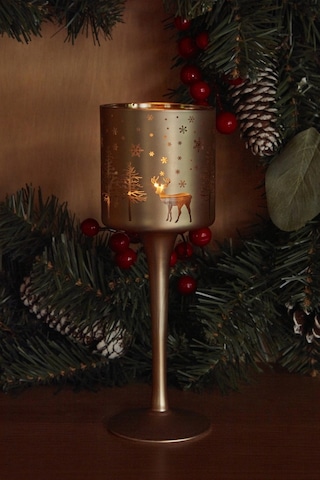 Karaca Home New Year Yılbaşı 24 Helena Gold Cam Mumluk 7x20 Cm 153.09.01.1734