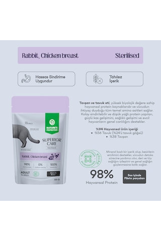 Nature S Protection Superior Care Tavşanlı & Tavuk Göğüslü Sos İçinde Kısırlaştırılmış Kediler İçin Yaş Kedi Maması 85g 12 Adet