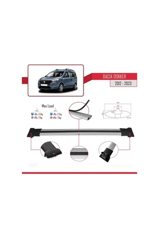 Accessorypart Dacia Dokker 2012 Ve Sonrası İle Uyumlu Fly Model Ara Atkı Tavan Barı Gri