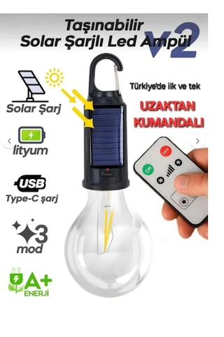 Taşınabilir Solar Usb Şarjlı Led Ampül-outdoor Kamp Bahçe Lambası-askılı Kırılmaz-kumandalı 1