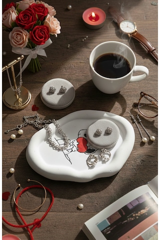 K42design Snoopy Kalp Temalı El Yapımı Dekoratif Takı Tepsisi- Kişiselleştirebilir Sevgililer Günü, Hediyelik 1 Adet