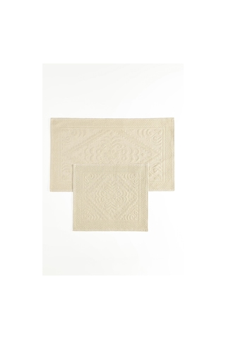 Soley Violeta 2'li Banyo Paspas Seti Kaymaz Taban %100 Pamuk 60x100 - 50x60 Cm Ekru