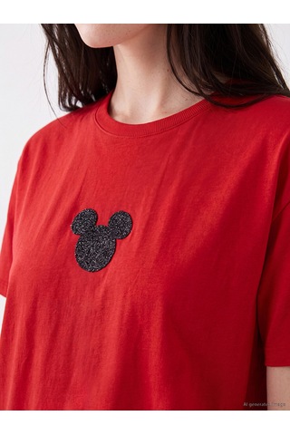 Lcw Comfort Kırmızı Minnie Mouse Nakışlı %100 Pamuklu Kadın Tişört