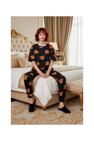 Ersefa Kadın Ayıcık Desenli Lounge Pijama Takımı Fonksiyonel Dayanıklı K Antrasit