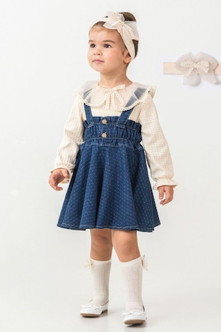 Cantoy Vintage Stil Dantel Detaylı Kız Çocuk Jile Seti 3'lü Kombin Bej