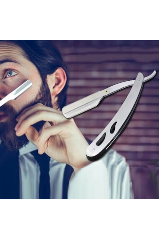 Sones Kuaför Vintage Jilet Paslanmaz Çelik Çift Taraflı Bıçak Tutucu Saç Kesimi Tıraşlı Kaş Bıçak Tutucu Gümüş