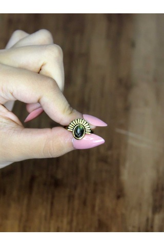 Doğal Taş Labradorit Doğal Taşlı Antik Model Kadın Ayarlanabillir Yüzük Euy82lbt Gri