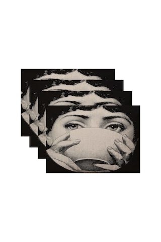 1/4 Adet Keten Kare Amerikan Servisleri Güzel Kız Desenli Dekoratif Paspas Siyah Ve Beyaz Sanat Batı Yemekleri Masa Pedi Otel Masası Dekoru 4 Adet-2, Diğer