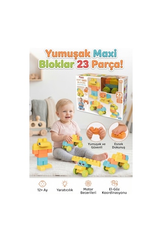 Yumuşak Maxi Bloklar 23 Parça - Esnek Güvenli Eğitici Bebek Oyuncağı 12+ Ay