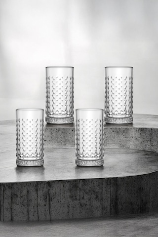 Bianca 4'lü Kristal Desenli Cam Meşrubat Bardağı Seti 466 Ml- Şık Ve Kullanışlı Şeffaf