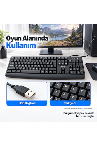 Aoc Kb120 Türkçe Q Usb Kablolu Sessiz Klavye Siyah