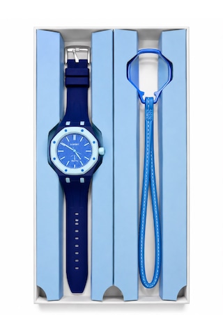 Duostyle 2'si 1 Arada Analog Kol Saati Ve Çanta Saati Silikon Kordonlu Unisex Mavi