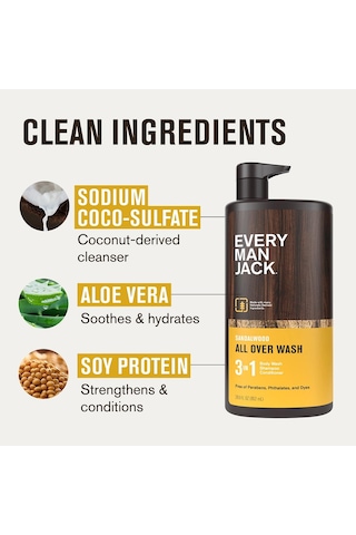 Every Man Jack Sandalwood 3 Ü 1 Arada Şampuan Saç Kremi Ve Duş Jeli 852ml Tüm Saç Tipleri