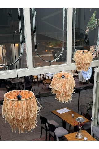 Maison Avf Büyük Püsküllü Rafya Hasır El Yapımı Bohem Tasarım Sarkıt Avize 3 Adet Bambu