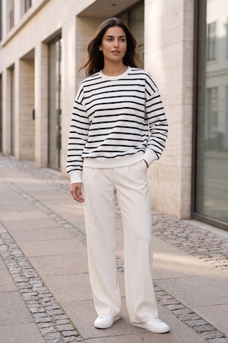 Rovebella Breton Blanc Çizgili İnce Penye Sweatshirt Beyaz