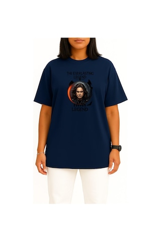 Bahriyeli Collection Oversize The Everlasting Legend Göğüs Baskılı Unisex T-shirt Lacivert